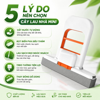 Cây Lau Nhà Mini Tự Vắt Cầm Tay, Cây Lau Bàn Bếp Lau Kính Đa Năng, Bọt Biển PVA Siêu Thấm Hút Không Bẩn Tay