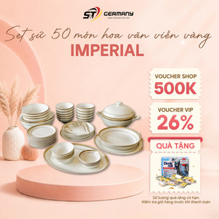 Bộ Bát Đĩa Sứ Imperial 50 Món Hoa Văn Viền Vàng Hoàng Gia Anh Cao Cấp, Sang Trọng GermanySnT HCM 290077