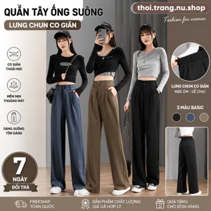 Quần tây nữ ống suông lưng chun cạp cao khóa trước Dáng Dài 100cm cạp bản to 7cm lưng cao siêu tôn dáng