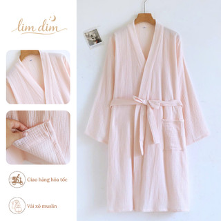 Áo Choàng tắm Lim Dim vải xô muslin cotton 100% mềm nhẹ thấm hút nhanh màu pastel