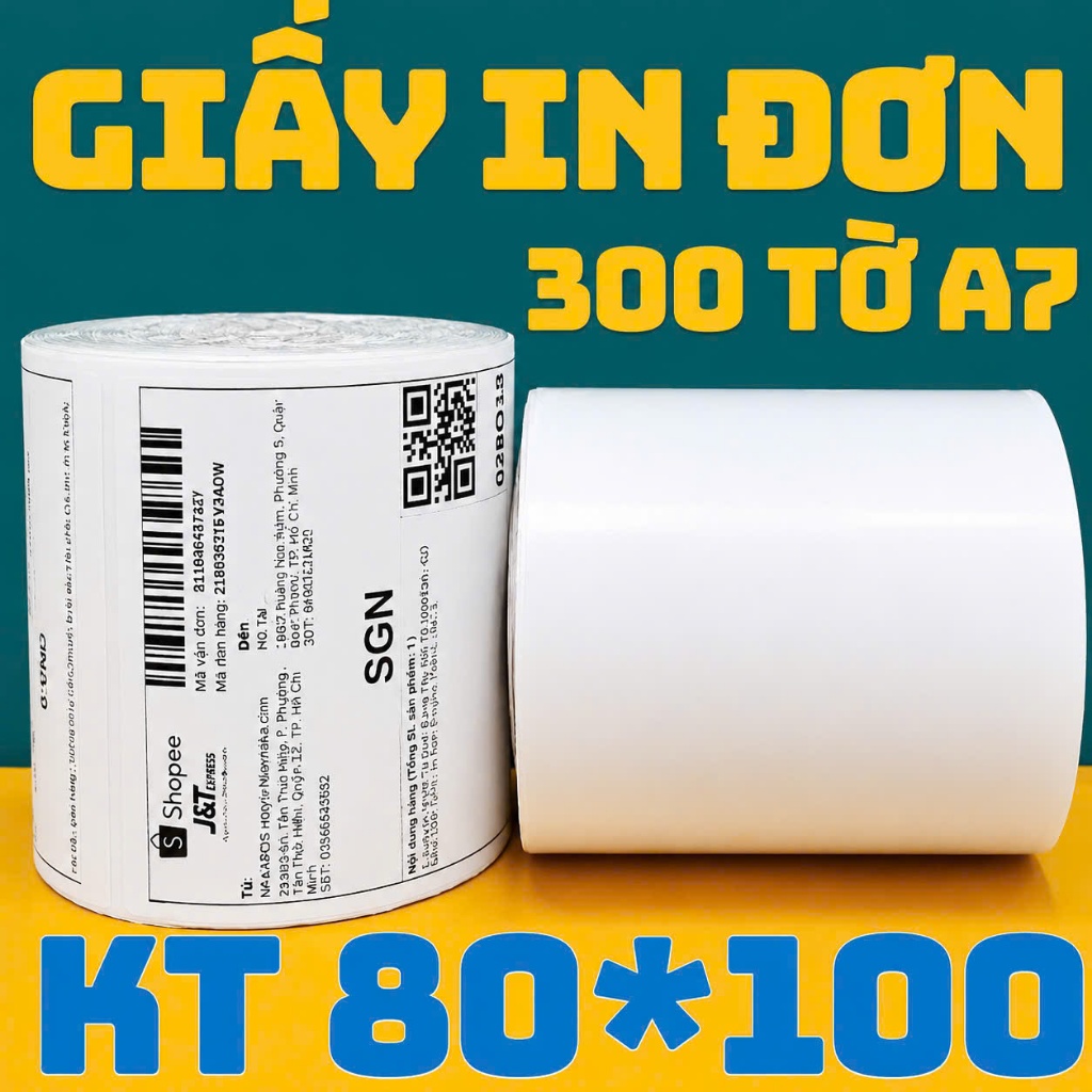 Giấy In Nhiệt Khổ A7 Tem Mã Vạch 80x100 Giấy In Đơn Hàng Dán Được Dạng Cuộn 300 Tem 80*100 Có Sẵn Lớp Keo 8x10 cm 8*10