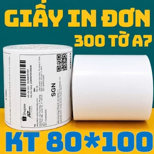 Giấy In Nhiệt Khổ A7 Tem Mã Vạch 80x100 Giấy In Đơn Hàng Dán Được Dạng Cuộn 300 Tem 80*100 Có Sẵn Lớp Keo 8x10 cm 8*10