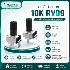 Chiết áp đơn 10K RV09 3 chân đứng chất lượng tốt.