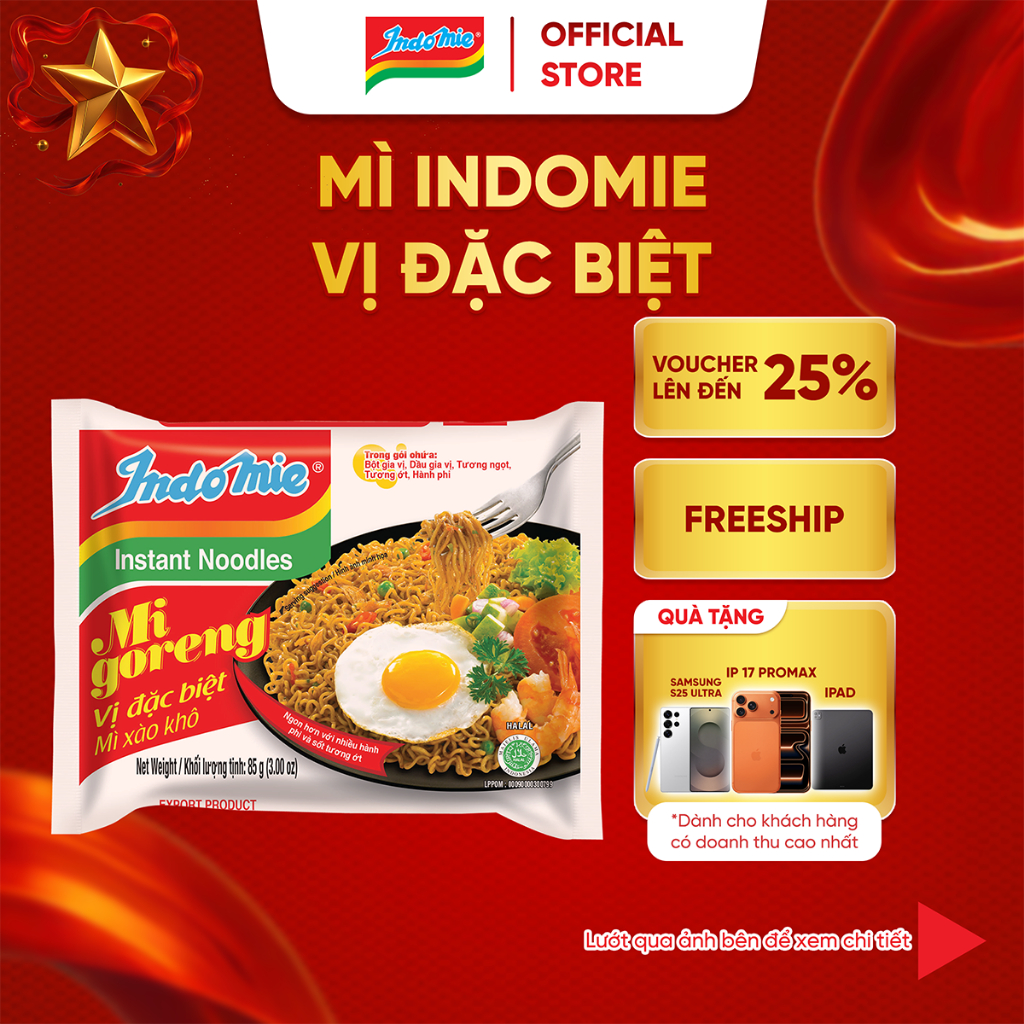 Mì Indomie vị Đặc Biệt, mì trộn thơm đậm đà chuẩn vị ẩm thực bản xứ Indonesia 85g x thùng 40 gói