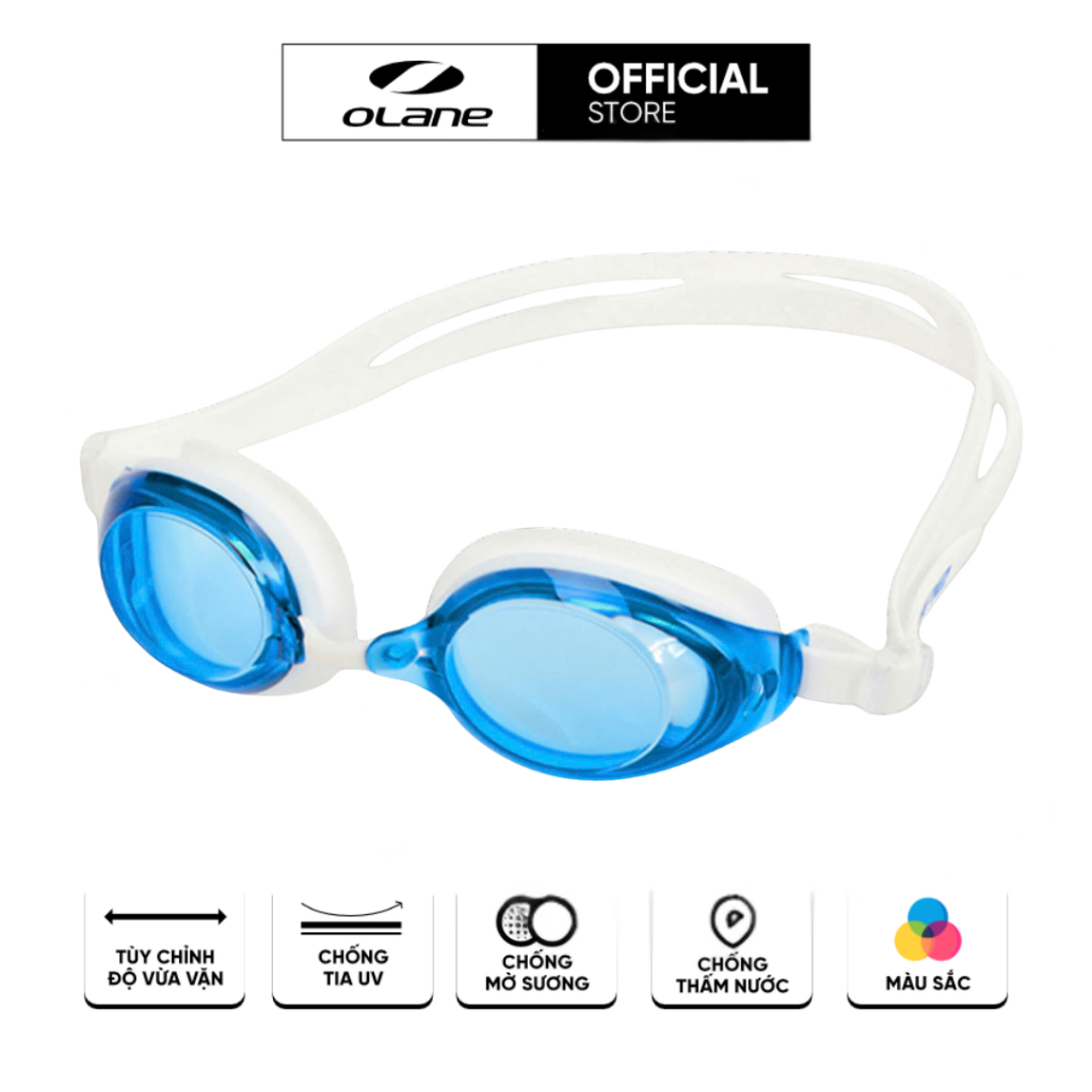 Swimming Goggles OLANE 505 Phiên Bản Blue White -Form Tròn Chống UV400, Chống Sương Mù Cho Nam Nữ