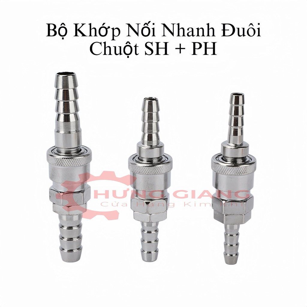 Bộ Nối Nhanh Đuôi Chuột Đầu Bi Khí Nén phi 8-10-12 SH PH Dùng Cho Dây Khí Nén