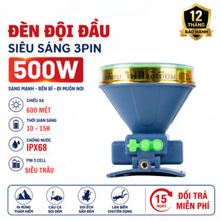 BẢO HÀNH 12 THÁNG - Đèn Pin Đội Đầu Thái Lan A98 Siêu Sáng 500W Chiếu Xa 600m 3 PIN 10-15H Chống Nước IPX68 Chuyên lặn