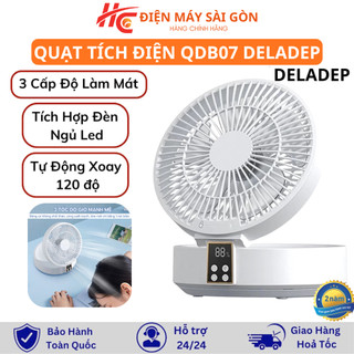 Quạt Tích Điện DELADEP QDB07 Để Bàn/Treo Tường - 4000mAh - Điều Khiển Từ Xa - 3 Tốc Độ Gió