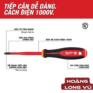 Bộ 2 Tua Vít Cách Điện 1000V Mũi Slim Milwaukee 48-22-2207 - Tay Cầm 3 Cạnh - Chính Hãng