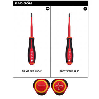Bộ 2 Tua Vít Cách Điện 1000V Mũi Slim Milwaukee 48-22-2207 - Tay Cầm 3 Cạnh - Chính Hãng