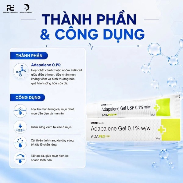 Kem Chấm Mụn Adapalene Gel USP 0,1% w/w 30g Hỗ Trợ Giảm Mụn Ẩn Mụn Đầu Đen, Mụn Mủ, Mụn Bọc Hiệu Quả