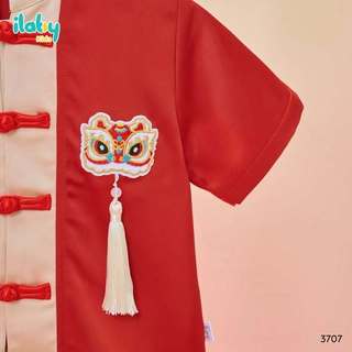 Set bộ trung thu bé trai ILABY HCM thiết kế đỏ kem phối họa tiết đầu lân CÁT KHÁNH [3707]