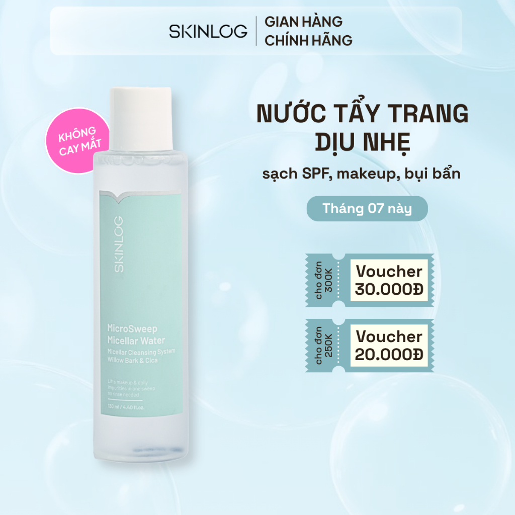 Nước Tẩy Trang SKINLOG MicroSweep Micellar Water 130ml - Không cay mắt, Làm Sạch Makeup, Bụi Bẩn