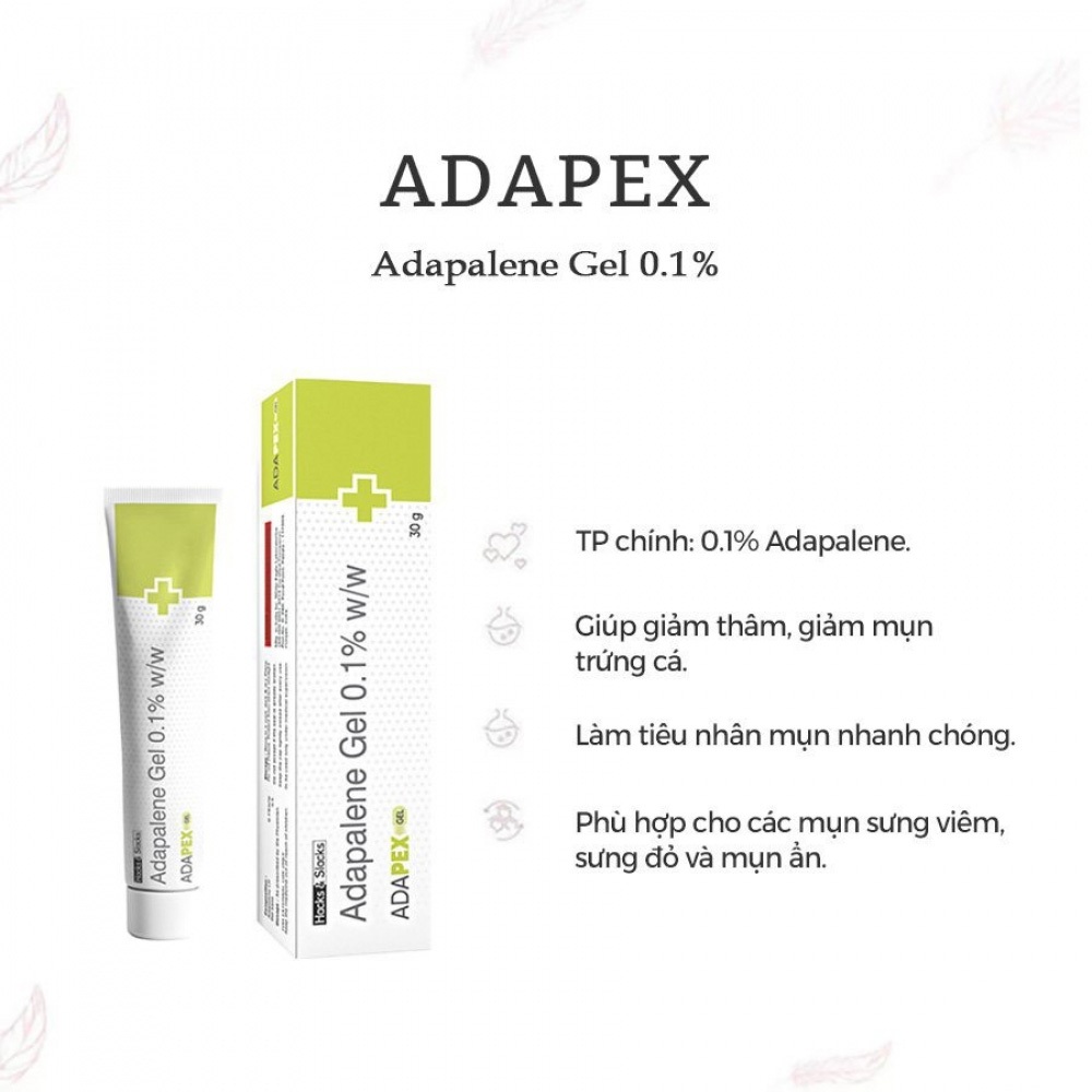 Chấm Mụn Adapalene Gel USP 0.1% w/w 30g Kem Hỗ Trợ Giảm Mụn Mủ Mụn Bọc Phù Hợp Da Dầu