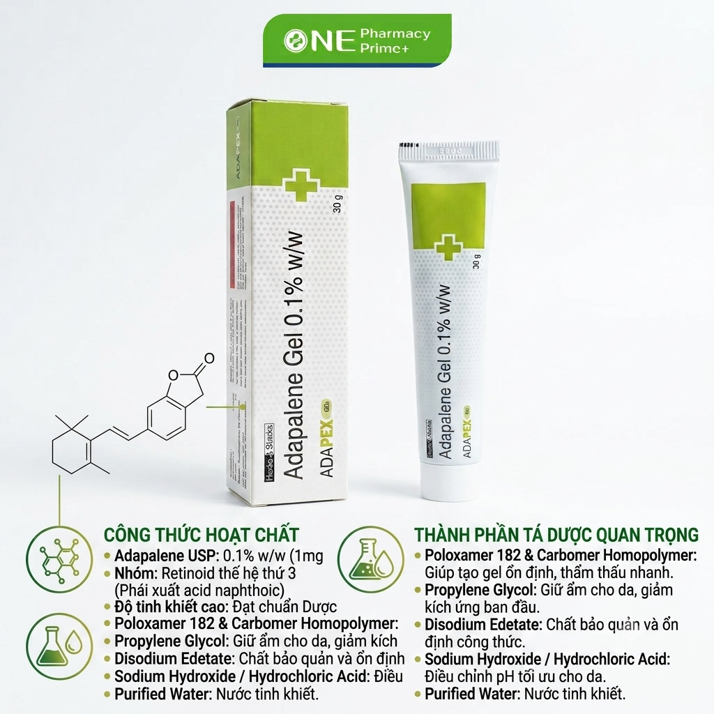 Chấm Mụn Adapalene Gel USP 0.1% w/w 30g Kem Hỗ Trợ Giảm Mụn Mủ Mụn Bọc Phù Hợp Da Dầu