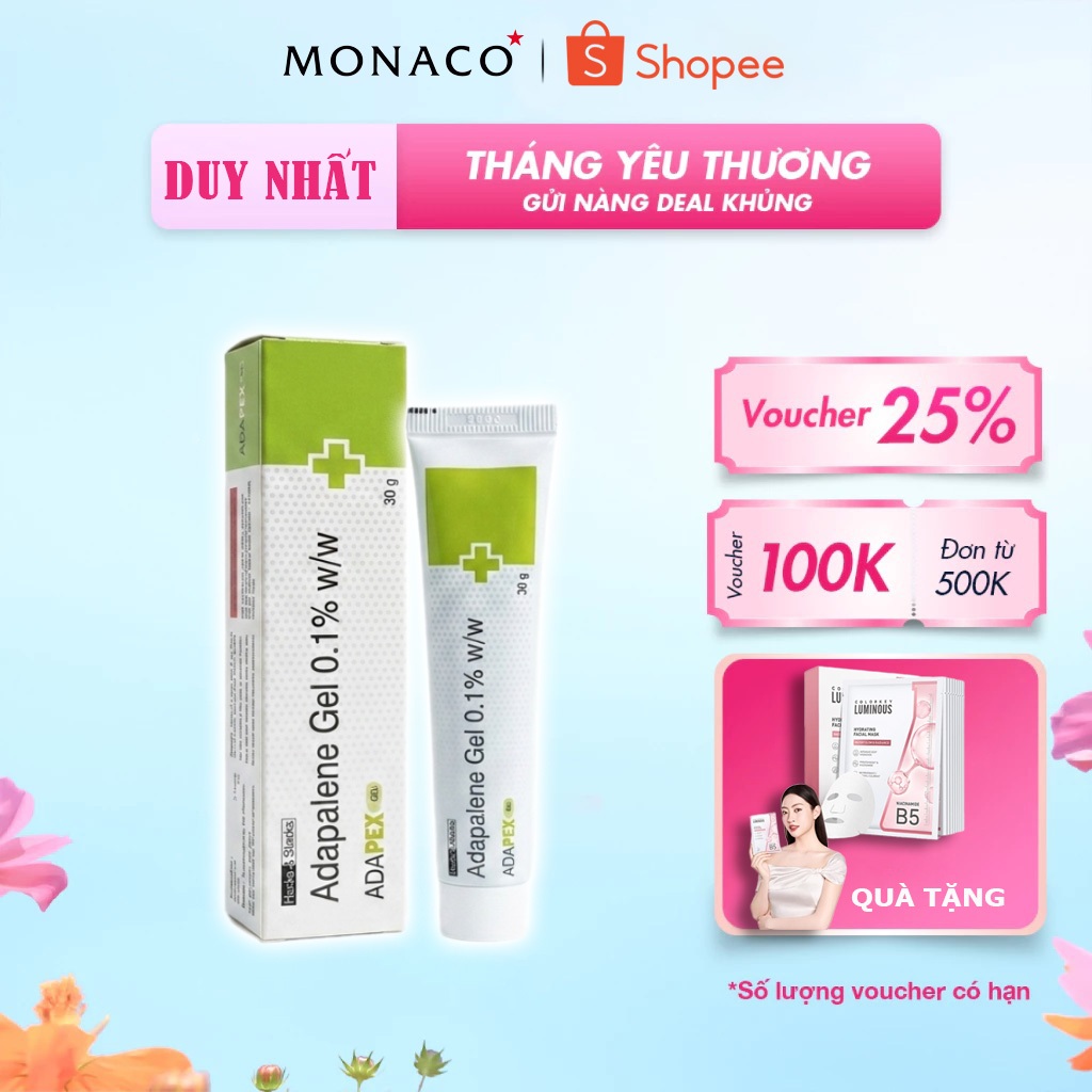 Chấm Mụn Adapalene Gel USP 0.1% w/w 30g Kem Hỗ Trợ Giảm Mụn Mủ Mụn Bọc Phù Hợp Da Dầu