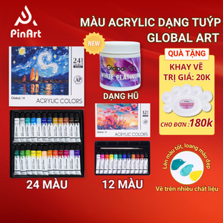 Màu Nước Acrylic Dạng Tuýp 12ml Global Art Vẽ Trên Nhiều Chất Liệu, Màu Tươi Sáng, Chống Nước, Chồng Được Màu