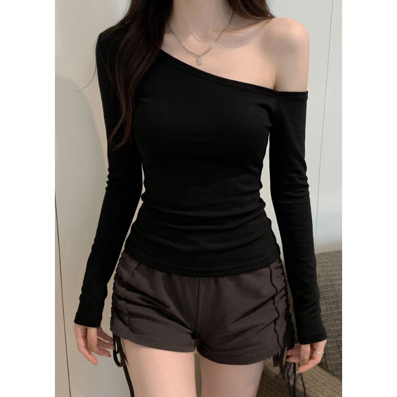 Áo Trễ Vai Tay Dài Bigsize ESHOP MS290 Áo Thun Nữ Lệch Vai Ôm Body Thun Gân Tăm Sang Chảnh 40-85kg