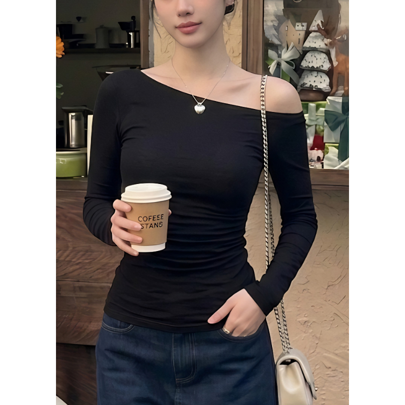 Áo Trễ Vai Tay Dài Bigsize ESHOP MS290 Áo Thun Nữ Lệch Vai Ôm Body Thun Gân Tăm Sang Chảnh 40-85kg