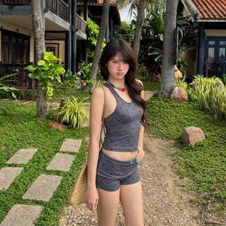 MONÁ - Set đồ nữ mùa hè Áo ôm ba lỗ chấm bi Quần short chấm bi ôm dáng - PANSY