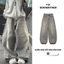 Quần Jean Ống Rộng Xám Nhạt GODMOTHER Quần Jean Vẩy Sơn Wash Nhẹ Cá Tính Phong Cách Streatwear Unisex
