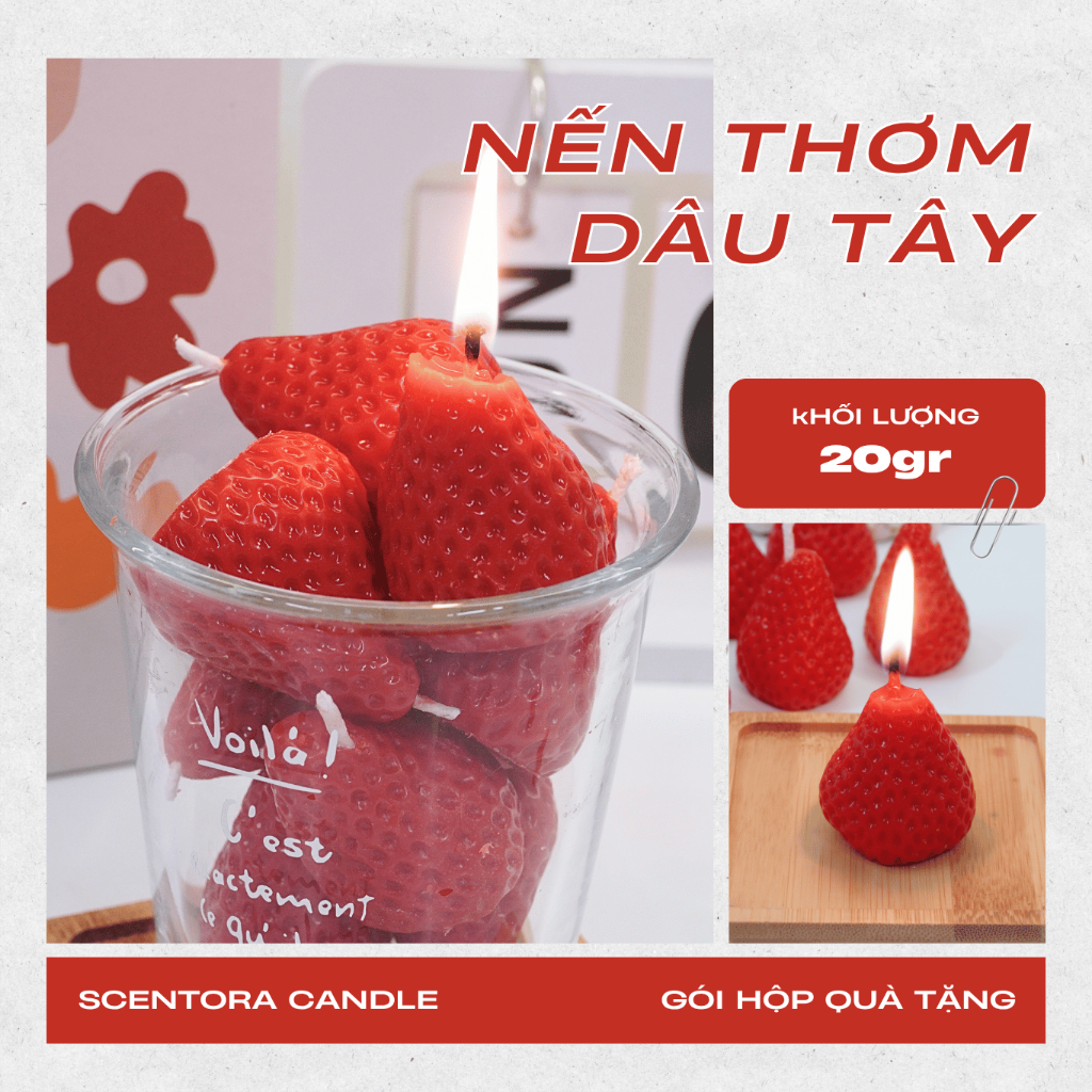 Nến Thơm Dâu Tây ScentoraCandle, Quà tặng vanelntine, sinh nhật,  decor phòng, hương thơm thư giãn