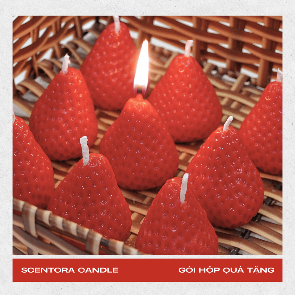 Nến Thơm Dâu Tây ScentoraCandle, Quà tặng vanelntine, sinh nhật,  decor phòng, hương thơm thư giãn