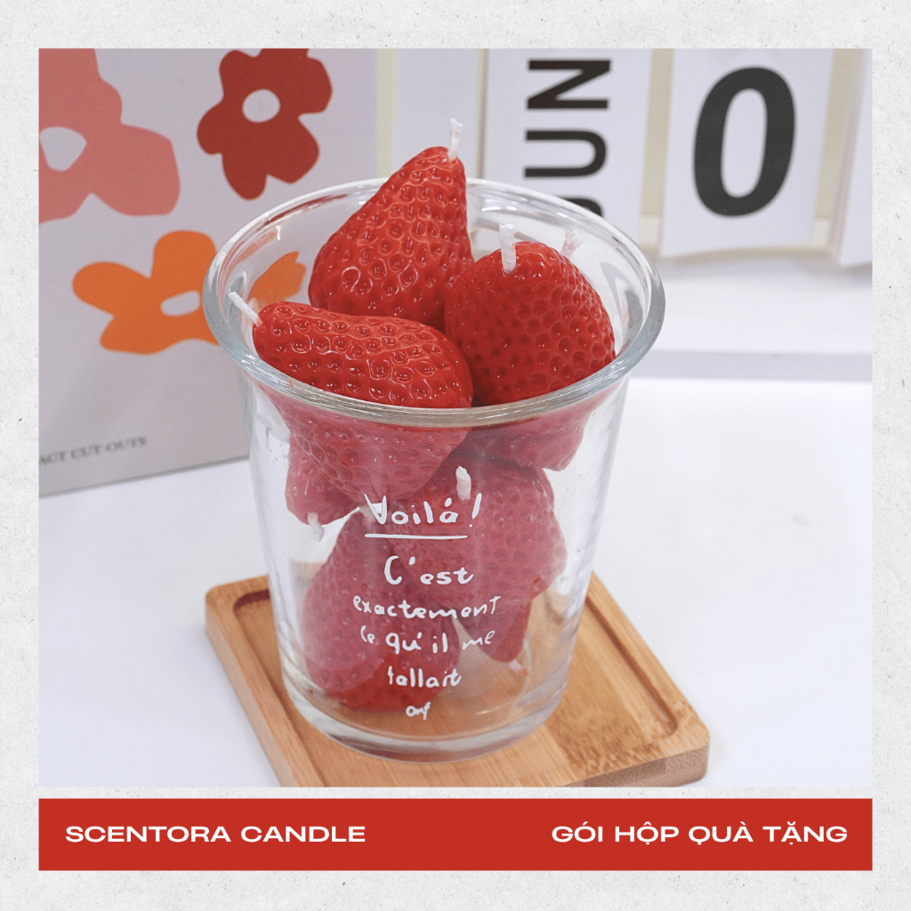 Nến Thơm Dâu Tây ScentoraCandle, Quà tặng vanelntine, sinh nhật,  decor phòng, hương thơm thư giãn