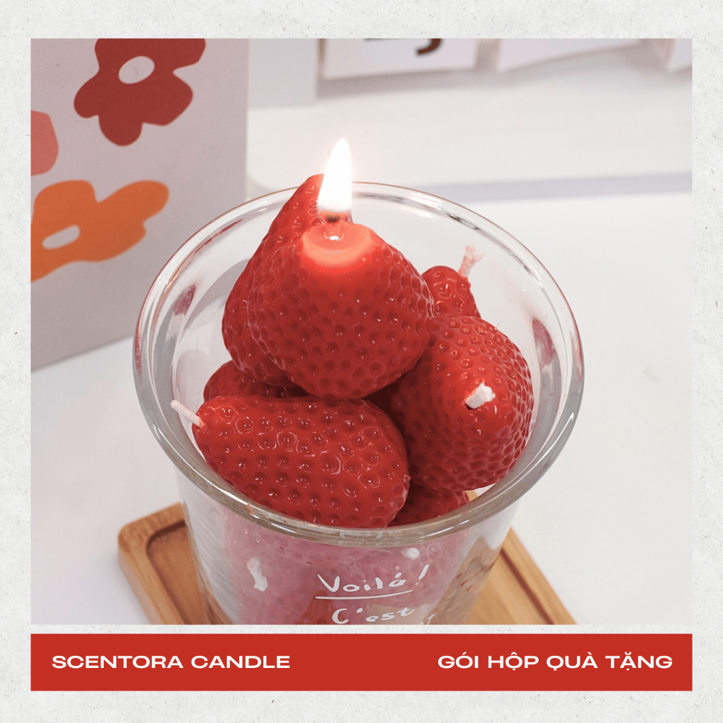 Nến Thơm Dâu Tây ScentoraCandle, Quà tặng vanelntine, sinh nhật,  decor phòng, hương thơm thư giãn