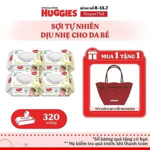 Combo 4 gói khăn ướt Huggies Êm mềm (không mùi) cao cấp, sợi tự nhiên và dịu nhẹ cho bé (80 miếng/gói)