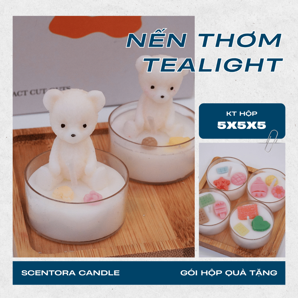 Nến Thơm TEALIGHT ScentoraCandle 20gr, khử mùi giúp thơm phòng, STYLE HÀN QUỐC KÈM HỘP, Quà tặng