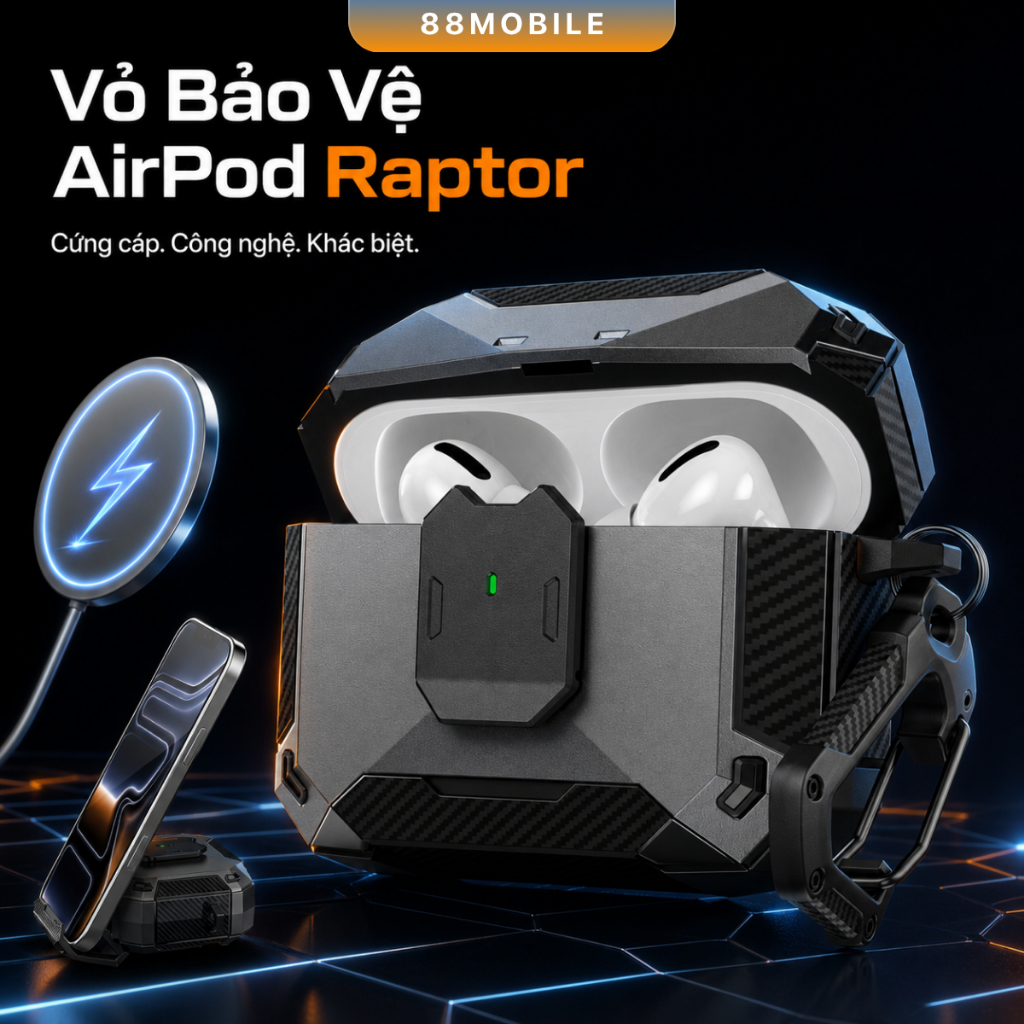 Vỏ Bảo Vệ Ốp AirPod Raptor Nam Châm, Chống Sốc, Giá Đỡ Điện Thoại I ...