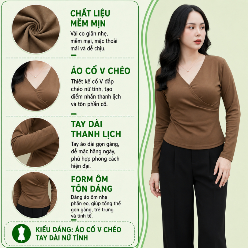 Áo Thun Tay Dài Cổ V Bigsize ESHOP Áo Kiểu Nữ Dài Tay Thun Gân Co Giãn Ôm Body MS518
