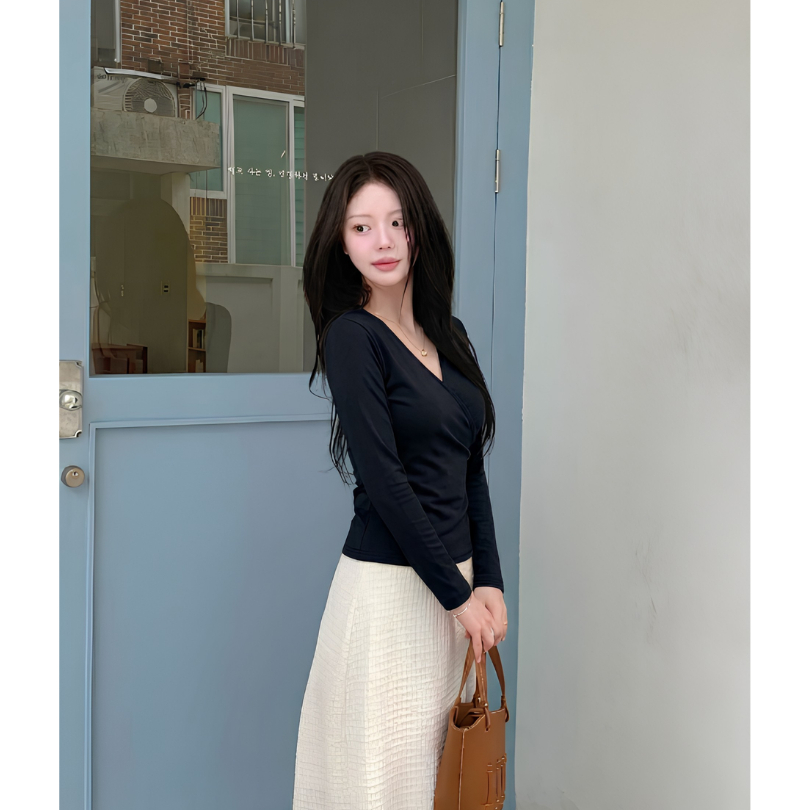 Áo Thun Tay Dài Cổ V Bigsize ESHOP Áo Kiểu Nữ Dài Tay Thun Gân Co Giãn Ôm Body MS518