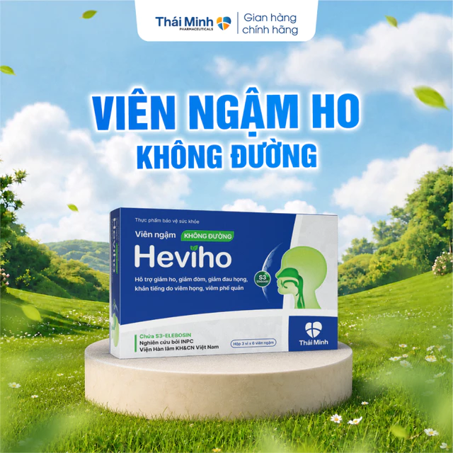 Kẹo ngậm ho không đường - Heviho Thái Minh - Từ Thảo Dược Hỗ Trợ Giảm Ho, Giảm Đau Họng, Khản Tiếng - Hộp 3 vỉ