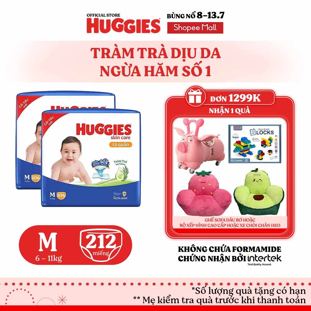 [KOL LIVE] Combo 2 Tã quần Huggies Skincare Mega Jumbo M106/L96+8/XL84+4/XXL76+4