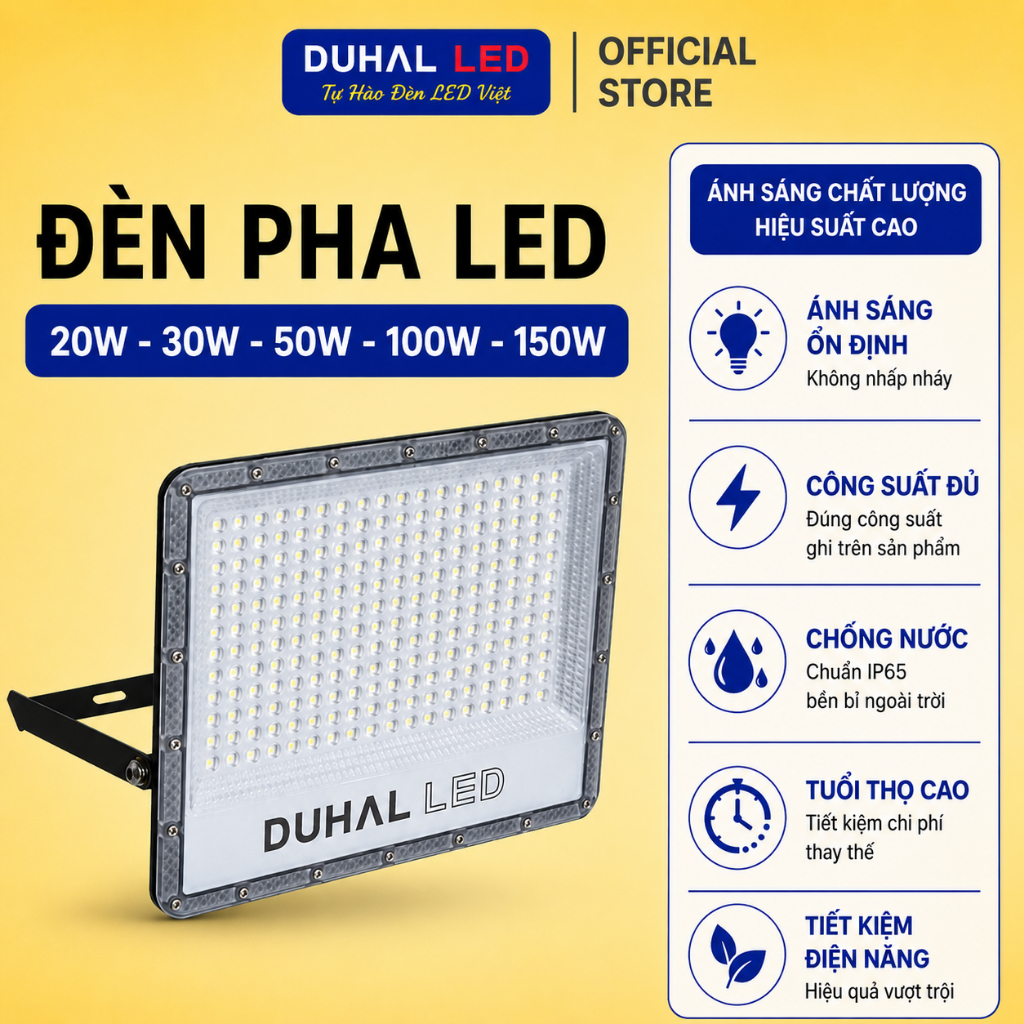 Đèn Pha Led Ngoài Trời DUHAL KDJ2 Chống Nước, Siêu sáng 20W 30W 50W 100W 150W