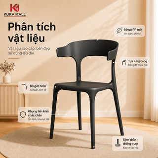 KUKA  Ghế ăn bằng nhựa Ghế nhựa lưng tựa sừng bò cho quán cafe nhà hàng gia đình nhẹ bền thoải mái thời trang
