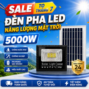 Đèn năng lượng mặt trời,pha Led năng lượng mặt trời 5000W, IP 69 chống nước, không tốn điện cảm biến bật tắt.