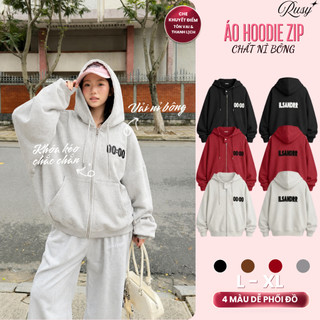 Áo Khoác Nỉ Boxy Chất Nỉ Bông Dày Dặn Nón To Form Rộng Tay Chống Nắng Bo Lưng Chun Thoải Mái Thêu 00:00 RUSY AK05
