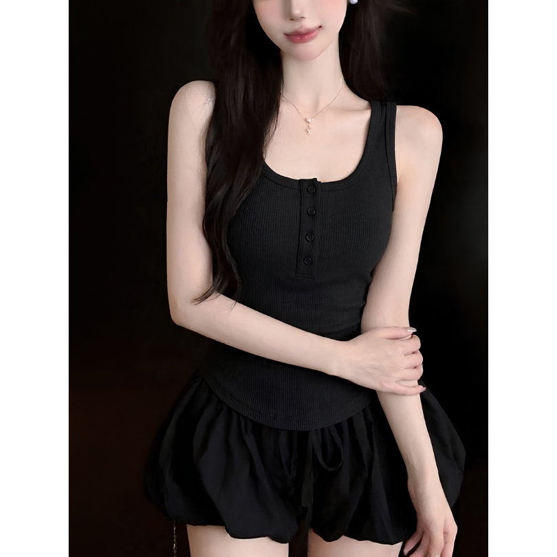 Áo Thun Ba Lỗ Nữ Bigsize ESHOP MS126 Cổ Vuông Có Nút Thun Tăm Lạnh Co Giãn Form Ôm Dáng Dài 40-85kg