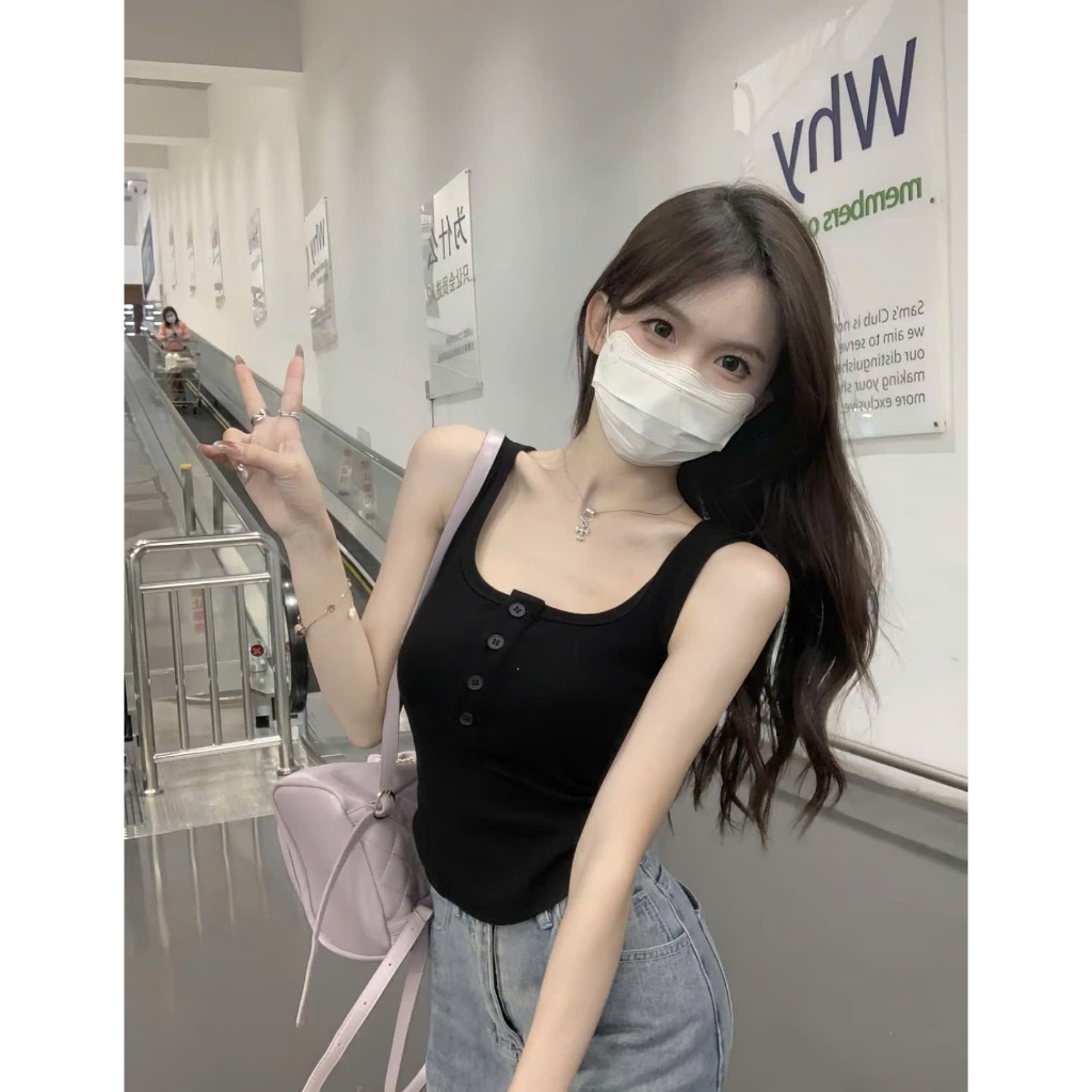 Áo Thun Ba Lỗ Nữ Bigsize ESHOP MS126 Cổ Vuông Có Nút Thun Tăm Lạnh Co Giãn Form Ôm Dáng Dài 40-85kg