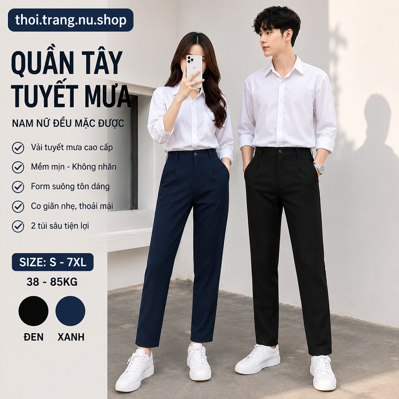 Quần Baggy Công Sở Học sinh Nữ Cạp Cao chất vải Tuyết Mưa Vitex dày dặn, co giãn nhẹ Có Bigsize