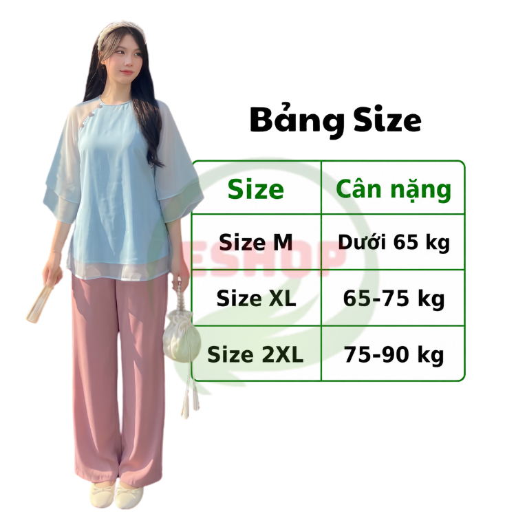 Set Pháp Phục Đi Chùa Bigsize 45-90kg Đồ Lam Cách Tân Áo Tơ Voan Quần Lụa Suông Mặc Tết ESHOP MS317