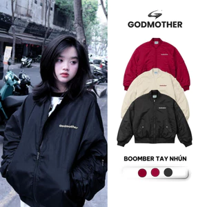 Áo Bomber Tay Nhún GODMOTHER Áo Khoác Nam Nữ Khoá Zip Tay Phồng Phong Cách Trẻ Trung Năng Động