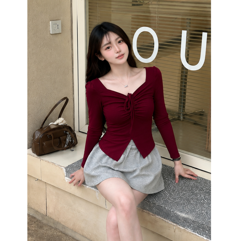 Áo Thun Tay Dài Nữ Big Size Cổ V Rút Dây ESHOP Áo Nữ Chất Thun Tăm Mềm Mịn Co Giãn MS304 TD