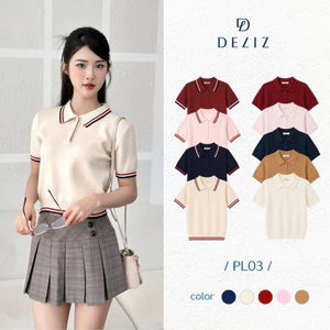 Áo len mỏng cộc tay cho nữ dáng polo chất len lông thỏ form ôm tay ngắn cổ bẻ thanh lịch DELIZ PL03