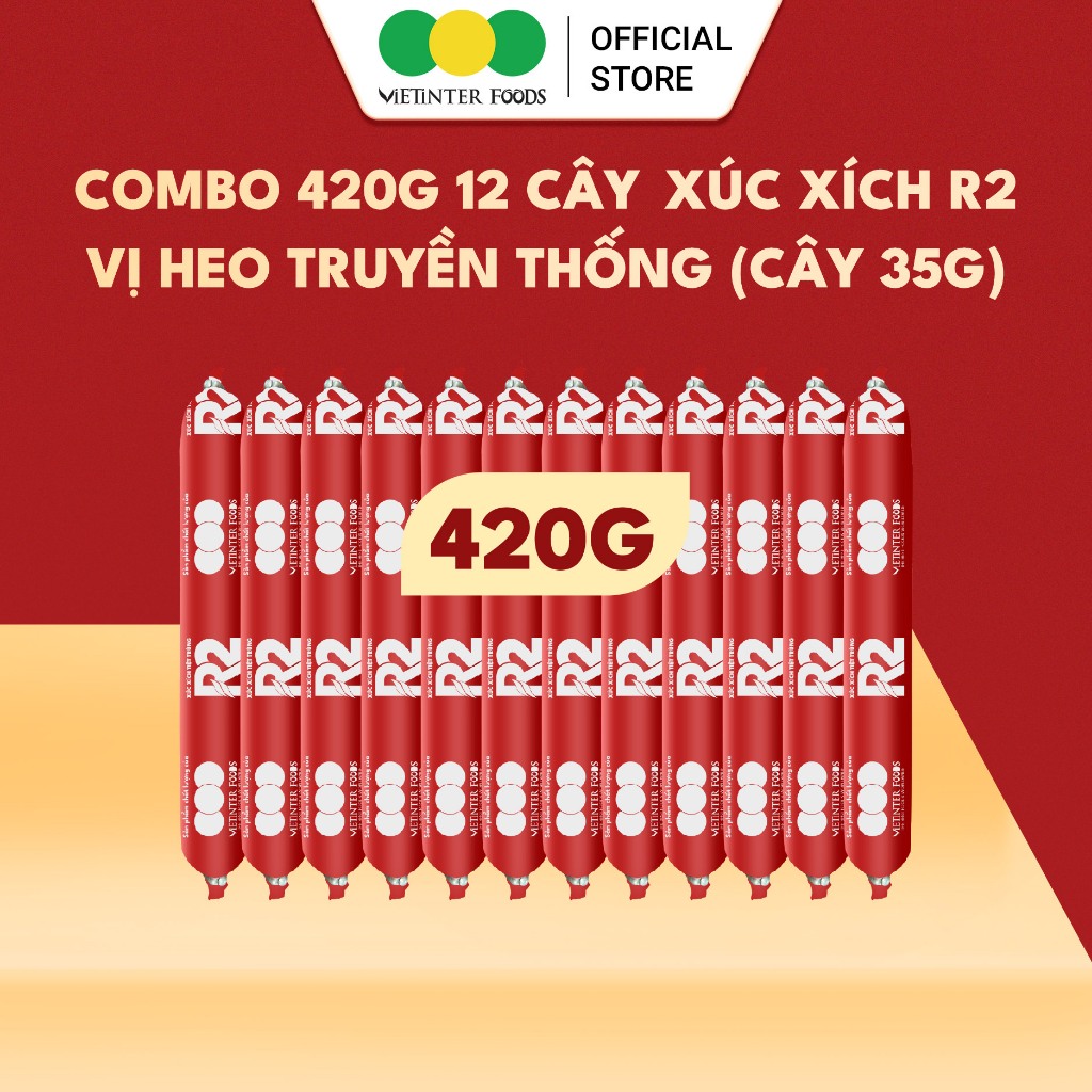Combo 12 Cây Xúc Xích Dinh Dưỡng R2 Vietinter Foods (Cây 35g)