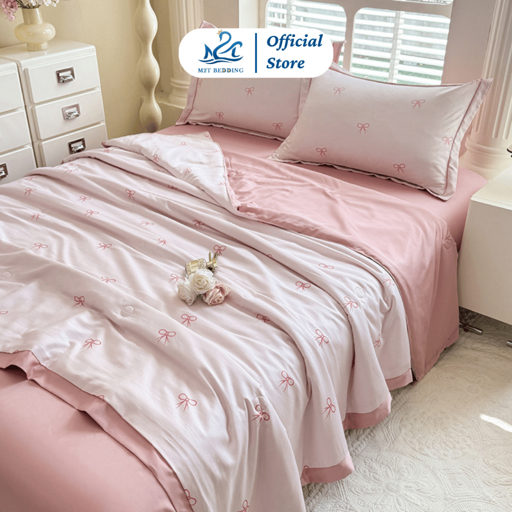 Bộ chăn ga gối Lụa Thái M2T bedding mềm, mịn, mát - gồm chăn hè chần bông, ga giường và 2 vỏ gối nằm