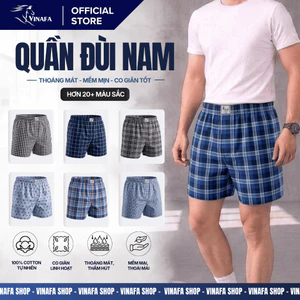 Quần đùi kẻ nam mặc nhà VINAFA quần đùi nam mặc nhà chất liệu Kate kẻ dệt mềm mại, thoáng mát QD22
